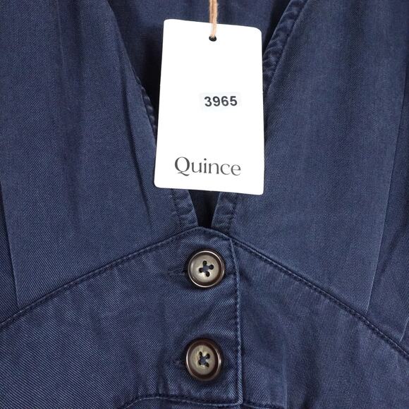 New Quince Vintage Wash Tencel Button Front Dress Lyocell Midnight Blue XS 3965K - Picture 5 of 9